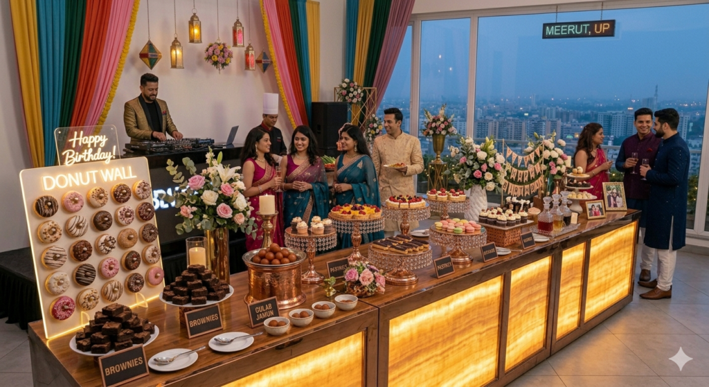 Luxury dessert table setup for birthday catering in Dehradun